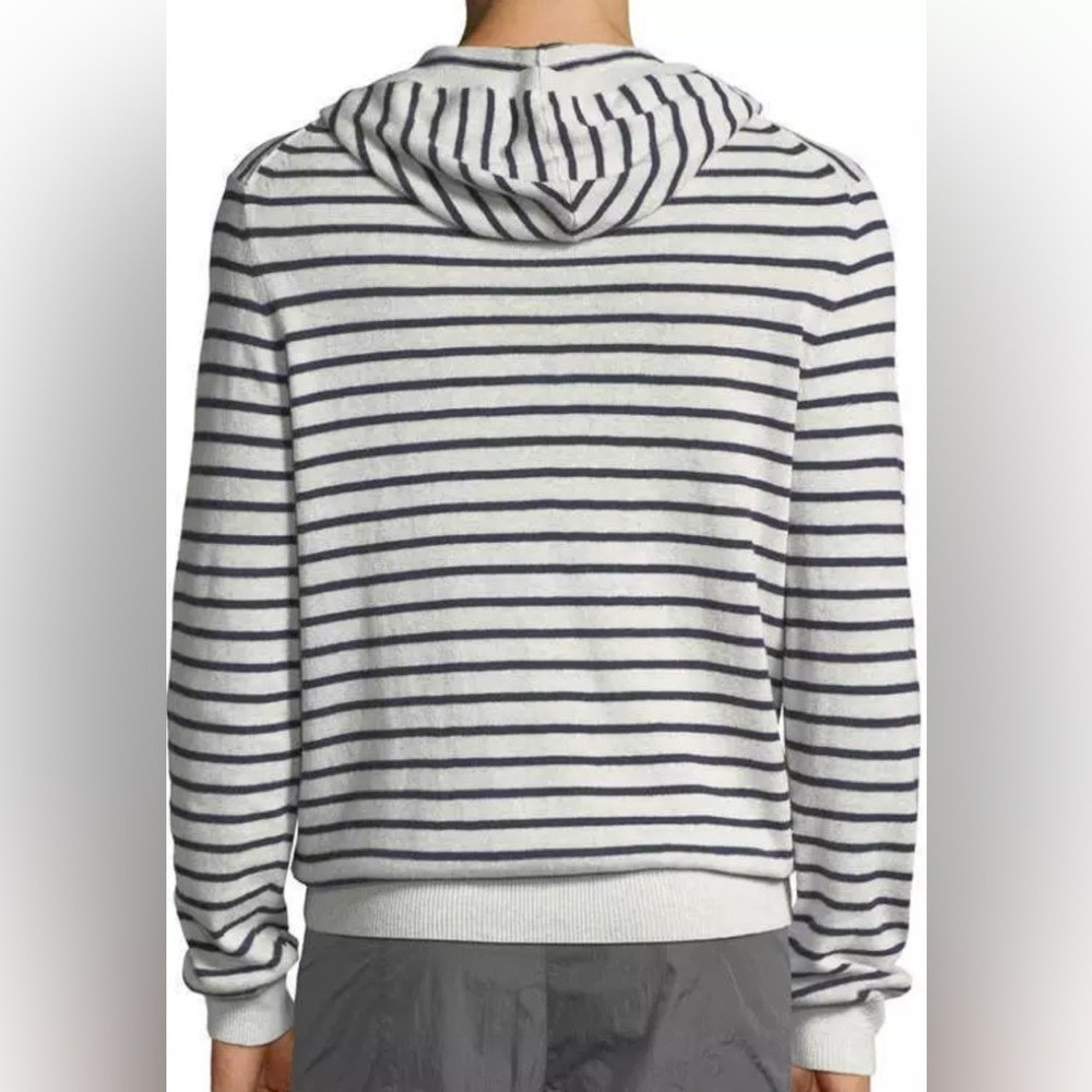VINCE Linen Cotton Sweater Hoodie Men XL Navy‎ Stripe Lightweight Preppy Coastal